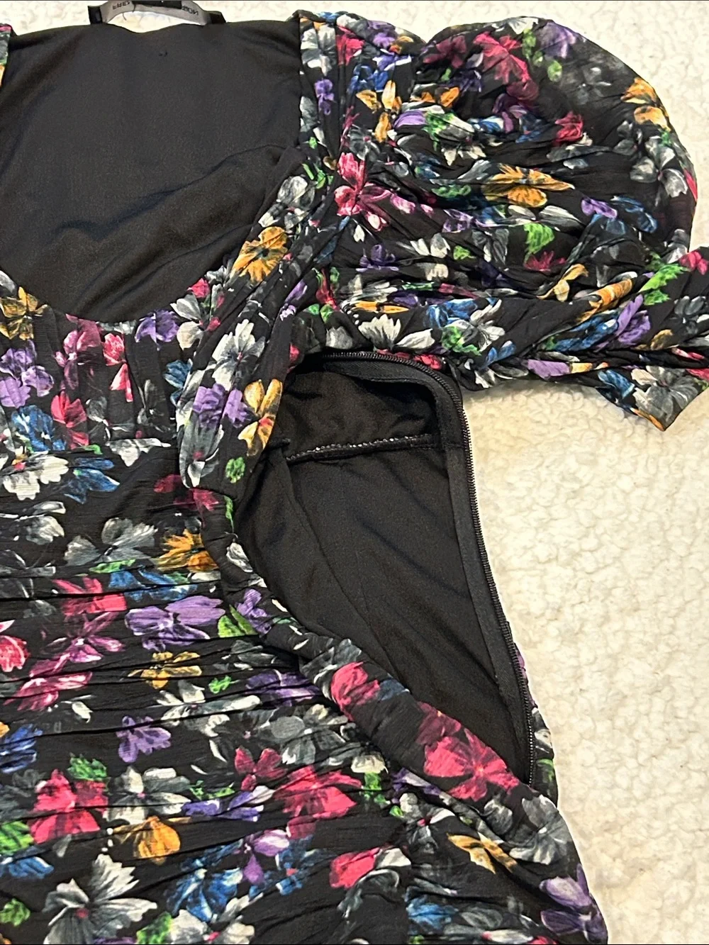 French Connection Zelka Alanna Jersey Mini Dress Black Multi sz 0 Bodycon Floral